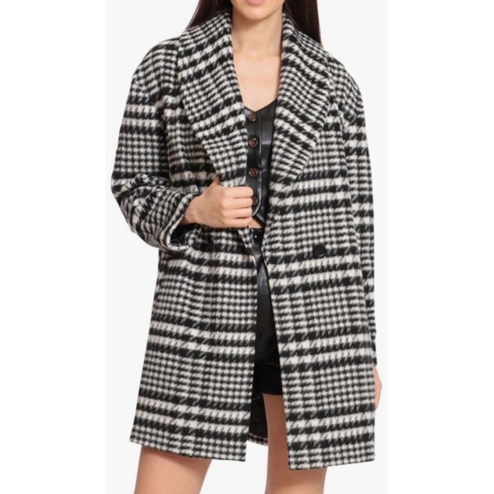 Bagatelle Womens Black White Plaid Check Wool Blend Coat‎ Career Classic Sz M - Picture 2 of 15